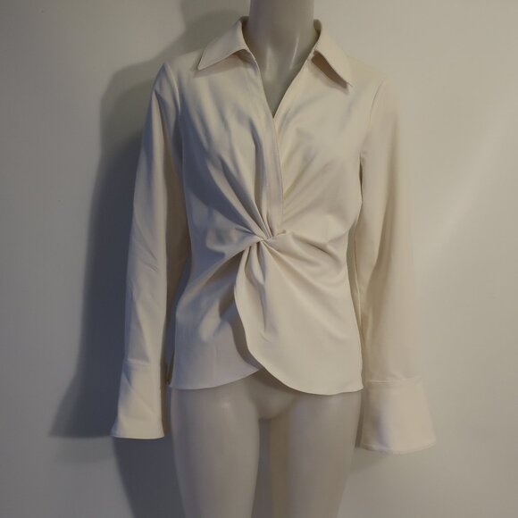 Cinq à Sept Cream Blouse- knotted front - Picture 1 of 15
